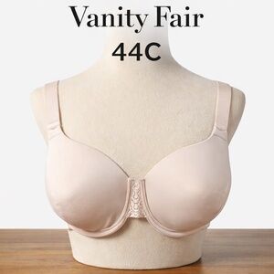 Vanity Fair Pale Pink Underwire Bra 44C Smooth Molded Lace Accent